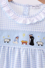 Load image into Gallery viewer, Blue nativity embroidery pants set
