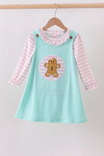 Load image into Gallery viewer, Blue gingerbread applique ruffle dress

