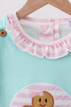 Load image into Gallery viewer, Blue gingerbread applique ruffle dress
