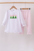 Load image into Gallery viewer, Pink christmas tree embroidery pants set

