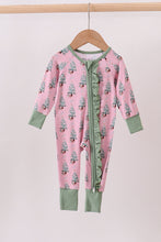 Load image into Gallery viewer, Pink christmas tree bamboo ruffle zipper romper
