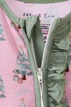 Load image into Gallery viewer, Pink christmas tree bamboo ruffle zipper romper
