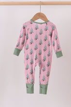 Load image into Gallery viewer, Pink christmas tree bamboo ruffle zipper romper
