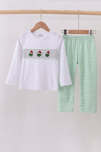 Load image into Gallery viewer, Green grinch smocked gingham pants set
