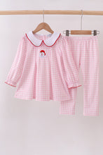 Load image into Gallery viewer, Pink santa claus embroidery gingham pants set

