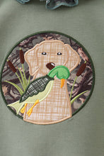 Load image into Gallery viewer, Camouflage dog hunting applique ruffle romper
