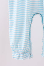 Load image into Gallery viewer, Blue bear embroidery ruffle romper
