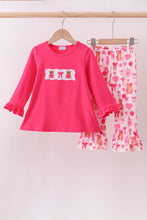 Load image into Gallery viewer, Pink bear embroidery ruffle pants set
