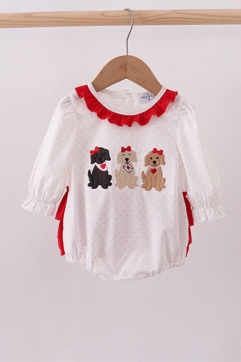 White puppy embroidery ruffle bubble