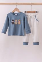 Load image into Gallery viewer, Blue puppy embroidery pants set
