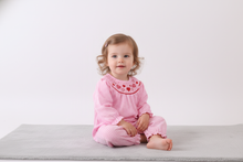 Load image into Gallery viewer, Pink heart smocked gingham romper
