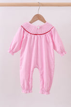 Load image into Gallery viewer, Pink heart smocked gingham romper
