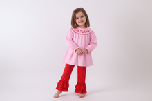 Load image into Gallery viewer, Pink heart smocked gingham ruffle pants set
