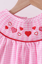 Load image into Gallery viewer, Pink heart smocked gingham ruffle pants set
