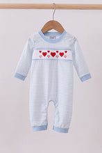 Load image into Gallery viewer, Blue heart smocked stripe romper

