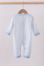 Load image into Gallery viewer, Blue heart smocked stripe romper

