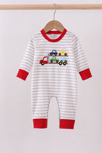 Load image into Gallery viewer, Red car embroidery stripe romper
