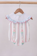 Load image into Gallery viewer, Blue floral I love MAMA smocked ruffle bubble
