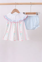 Load image into Gallery viewer, Blue floral I love MAMA smocked ruffle bloomer set
