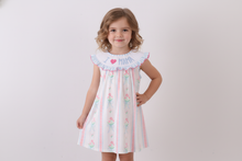 Load image into Gallery viewer, Blue floral I love MAMA smocked ruffle dress
