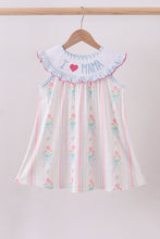 Load image into Gallery viewer, Blue floral I love MAMA smocked ruffle dress
