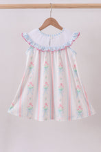Load image into Gallery viewer, Blue floral I love MAMA smocked ruffle dress
