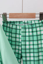Load image into Gallery viewer, Green parade embroidery ruffle gingham pants set
