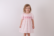 Load image into Gallery viewer, Pink floral bow smocked dress
