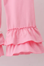 Load image into Gallery viewer, Pink floral bow smocked ruffle pants set
