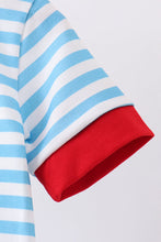 Load image into Gallery viewer, Blue character embroidery stripe romper
