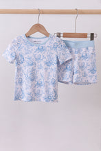 Load image into Gallery viewer, Blue bunny egg bamboo pajama shorts set
