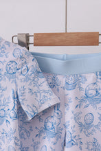Load image into Gallery viewer, Blue bunny egg bamboo pajama shorts set
