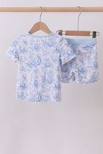Load image into Gallery viewer, Blue bunny egg bamboo pajama shorts set
