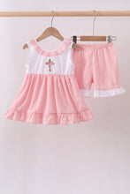 Load image into Gallery viewer, Pink cross jacquard embroidery shorts set
