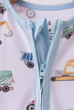 Load image into Gallery viewer, Blue car print bamboo romper
