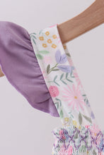 Load image into Gallery viewer, Purple floral smocked ruffle bubble
