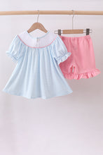 Load image into Gallery viewer, Blue golf cart smocked ruffle shorts set
