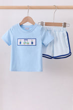 Load image into Gallery viewer, Blue golf cart smocked shorts set
