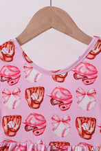 Load image into Gallery viewer, Pink bow baseball bamboo jumpsuit
