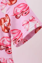 Load image into Gallery viewer, Pink bow baseball bamboo jumpsuit
