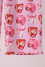 Load image into Gallery viewer, Pink bow baseball bamboo jumpsuit
