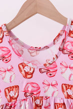 Load image into Gallery viewer, Pink bow baseball bamboo jumpsuit
