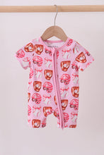 Load image into Gallery viewer, Pink bow baseball bamboo romper
