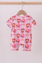 Load image into Gallery viewer, Pink bow baseball bamboo romper
