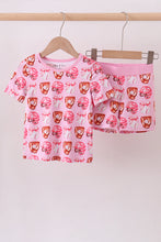 Load image into Gallery viewer, Pink bow baseball bamboo pajama set
