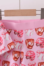 Load image into Gallery viewer, Pink bow baseball bamboo pajama set
