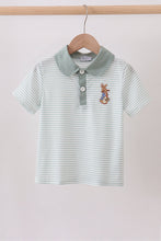 Load image into Gallery viewer, Sage bunny embroidery stripe shirt
