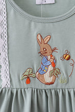 Load image into Gallery viewer, Sage bunny embroidery dress
