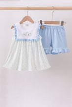 Load image into Gallery viewer, Floral bunny embroidery ruffle shorts set
