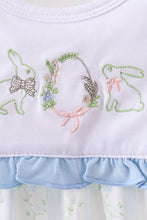 Load image into Gallery viewer, Floral bunny embroidery ruffle dress
